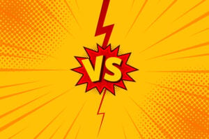 Versus VS letters fight backgrounds in flat comics style design with halftone, lightning. Vector