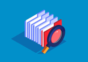 File search, magnifying glass with a bunch of folders