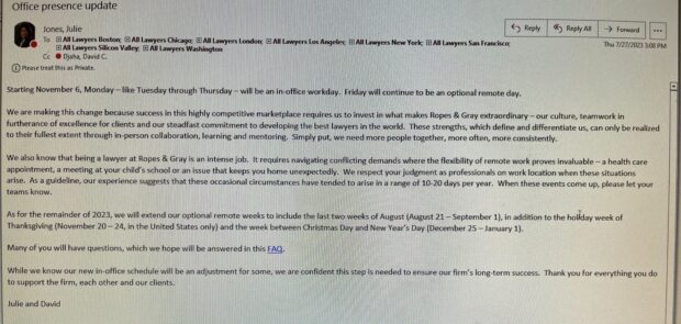 Ropes 4 Day Office Mandate Memo