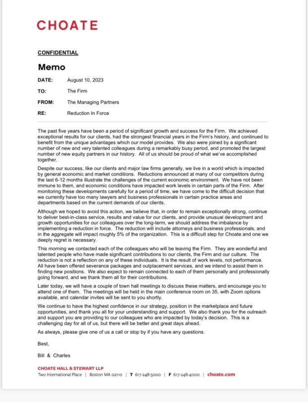 Choate Layoffs 2023 Memo
