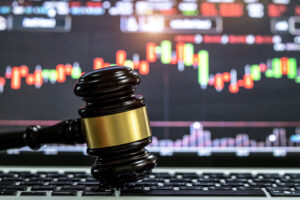 Laptop and gavel,stock market